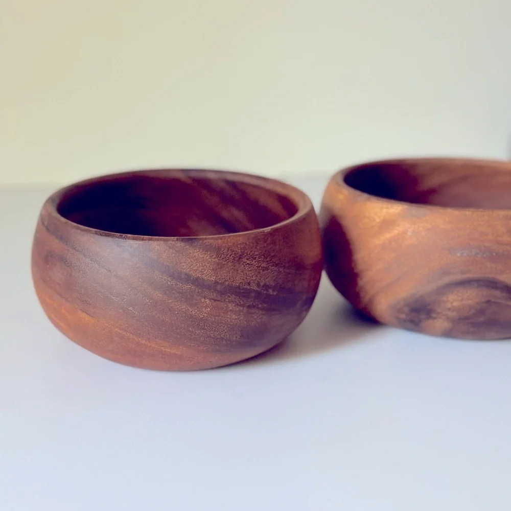 Crate & Barrel set of Tondo Acacia wood bowls